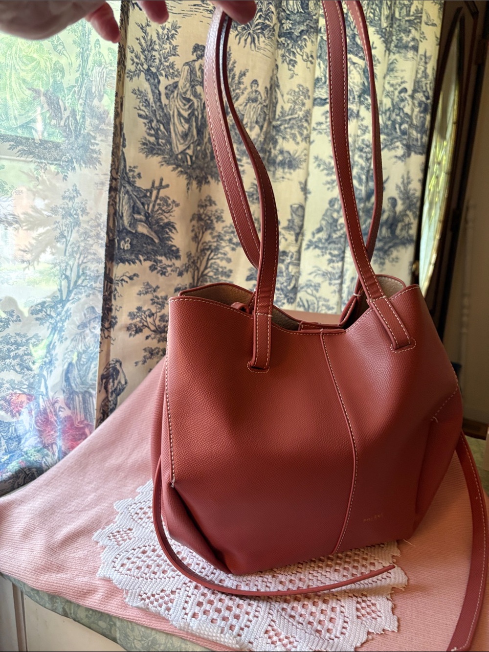 Pebbled Leather Tote in Dusty Rose